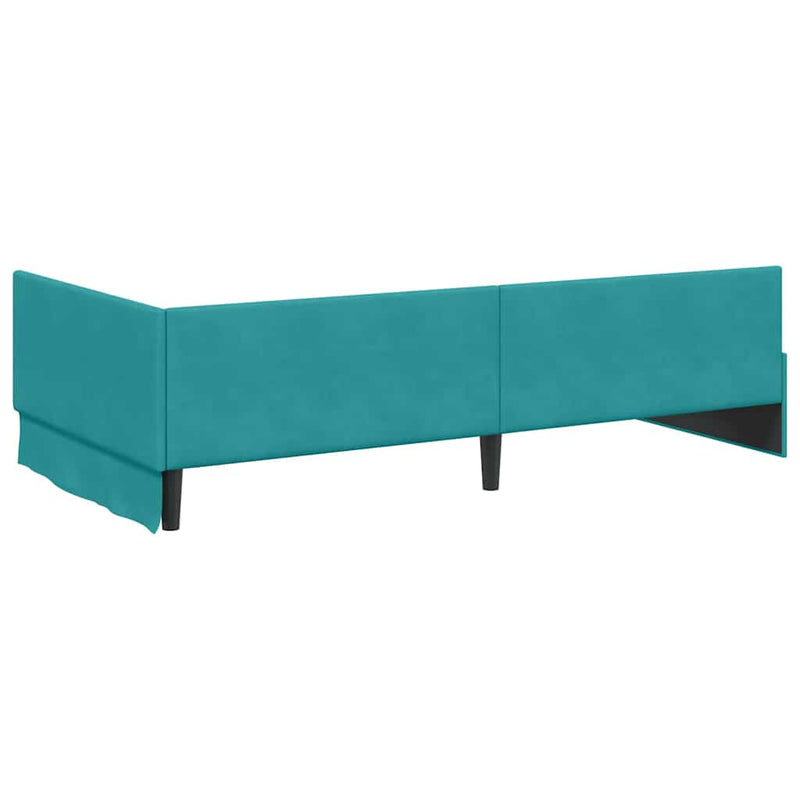 Cadru de pat colțar cu headboard Turcoaz 90 cm x 190 cm Catifea