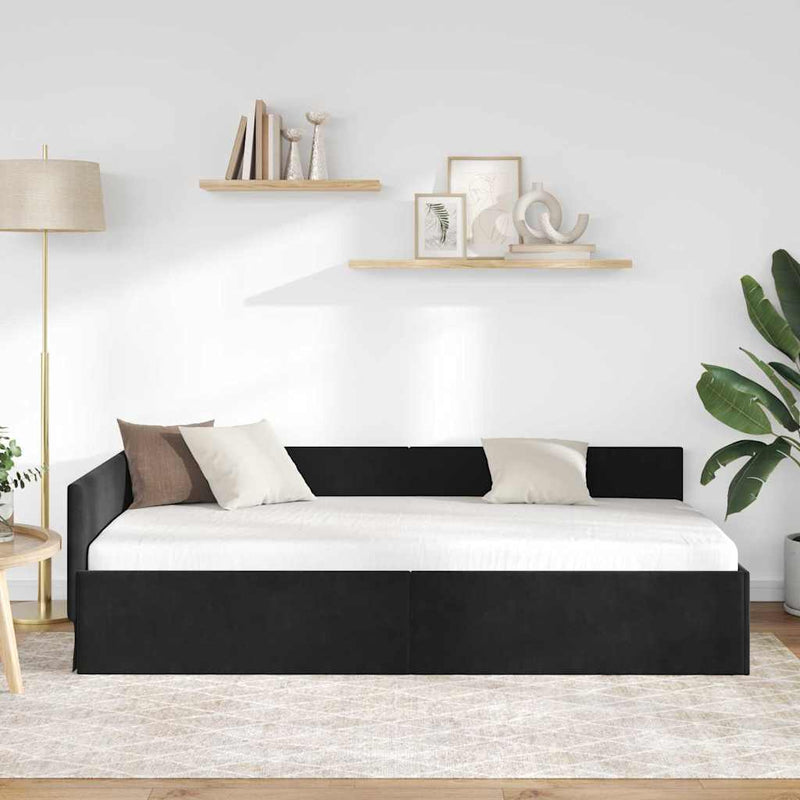 Cadru de pat colțar cu headboard Negru 90 cm x 200 cm Catifea