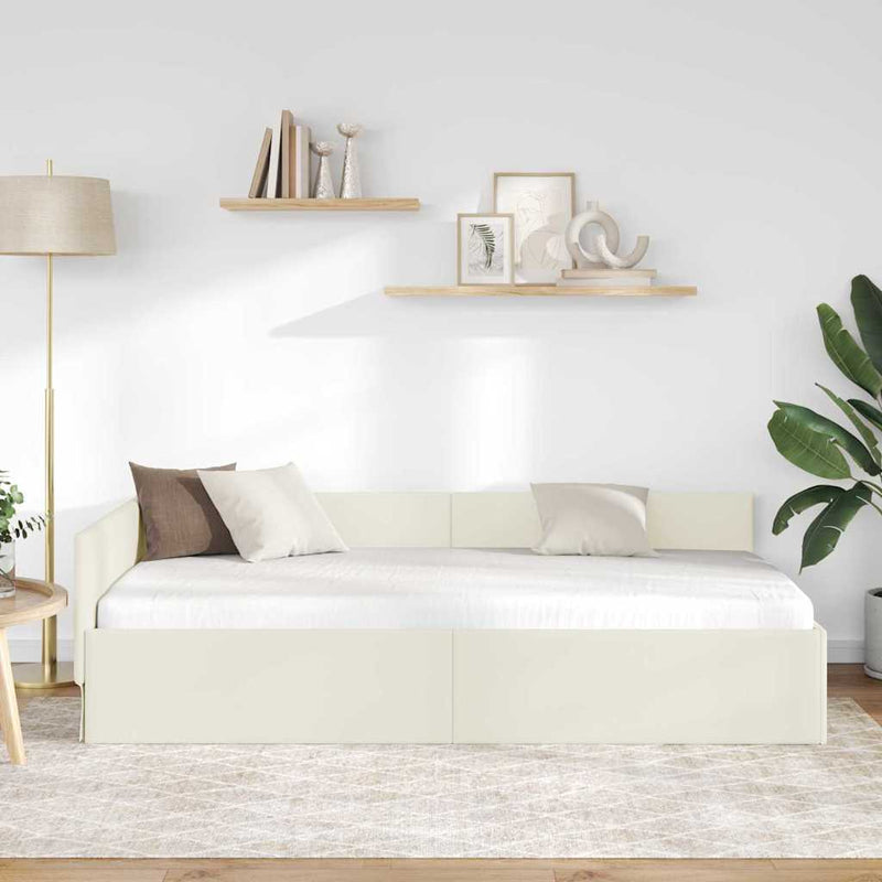 Cadru de pat colțar cu headboard Crem 100 cm x 200 cm Catifea
