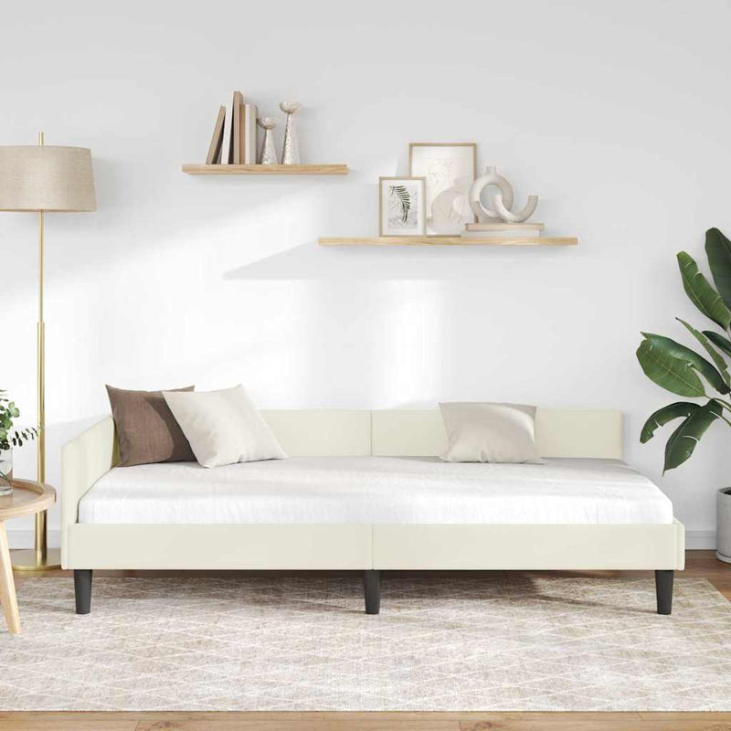 Cadru de pat colțar cu headboard Crem 80 cm x 200 cm Catifea