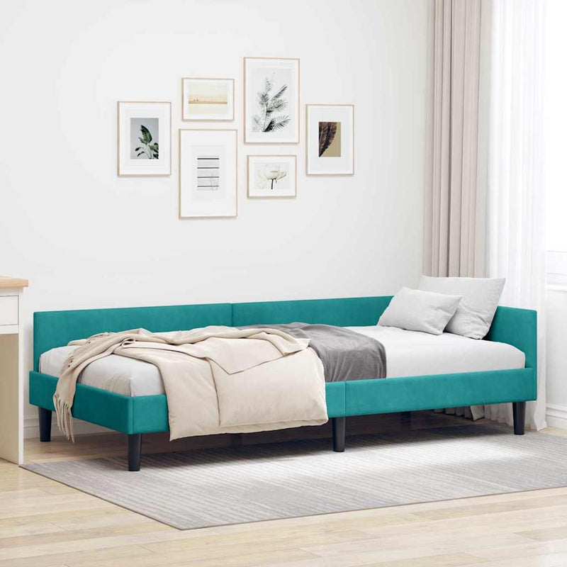 Cadru de pat colțar cu headboard Turcoaz 80 cm x 200 cm Catifea