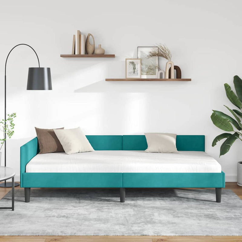 Cadru de pat colțar cu headboard Turcoaz 80 cm x 200 cm Catifea
