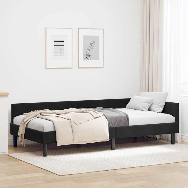 Cadru de pat colțar cu headboard Negru 90 cm x 200 cm Catifea