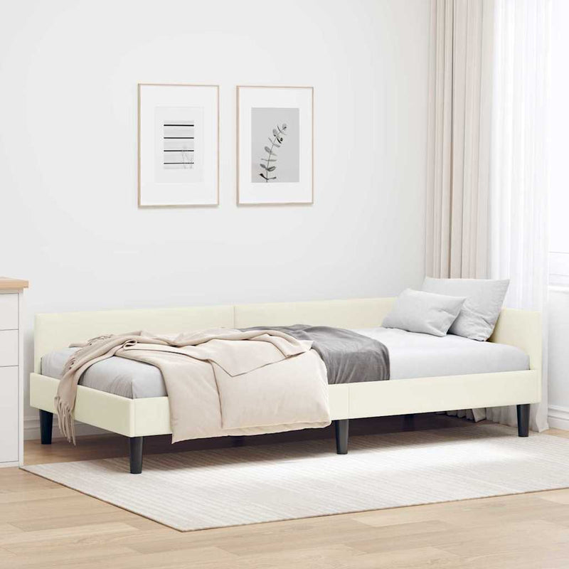 Cadru de pat colțar cu headboard Crem 90 cm x 200 cm Catifea