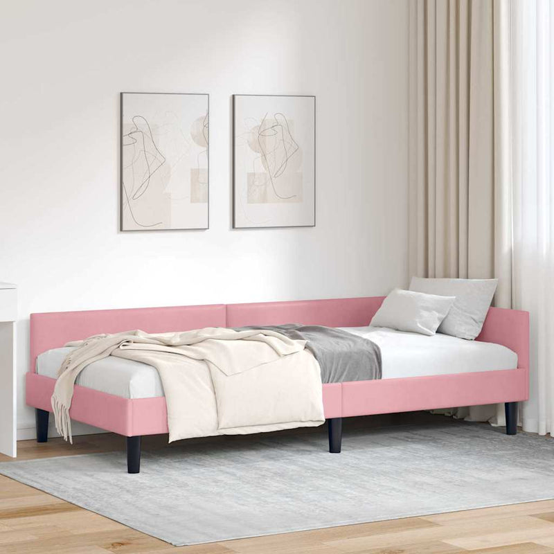 Cadru de pat colțar cu headboard Roz 100 cm x 200 cm Catifea