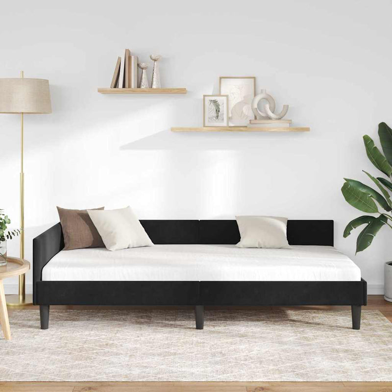 Cadru de pat colțar cu headboard Negru 100 cm x 200 cm Catifea