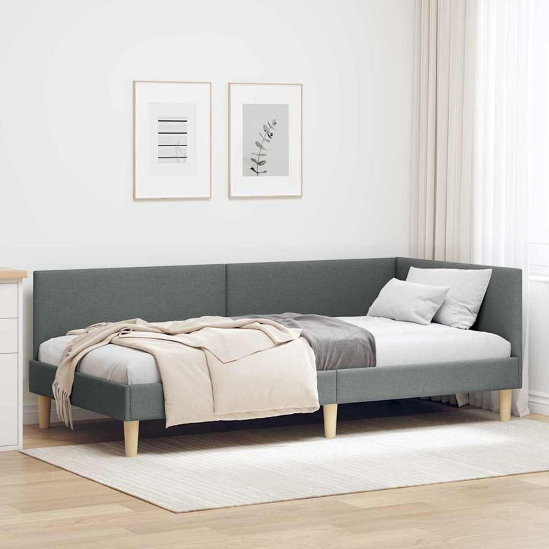 Cadru de pat colțar cu headboard Gri închis 80 cm x 200 cm
