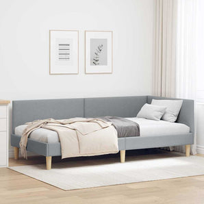 Cadru de pat colțar cu headboard Gri deschis 90 cm x 200 cm