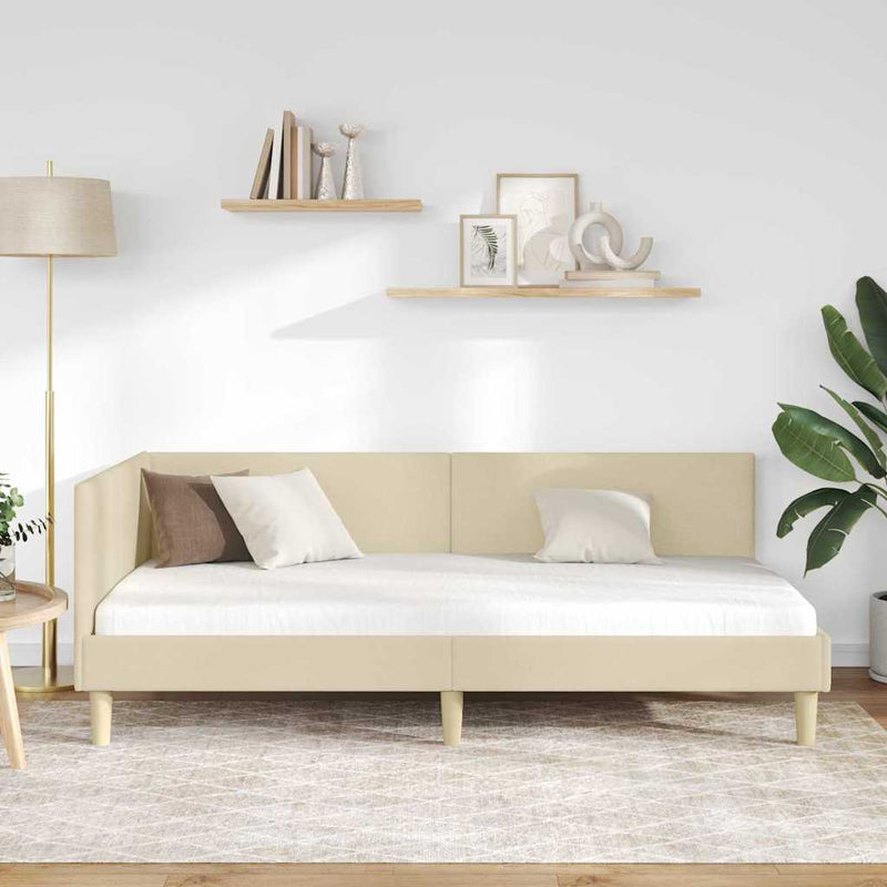 Cadru de pat colțar Crem 90 cm x 200 cm Țesătură și placaj