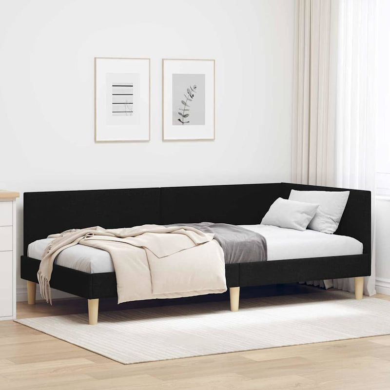 Cadru de pat colțar Negru 100 cm x 200 cm Țesătură și placaj