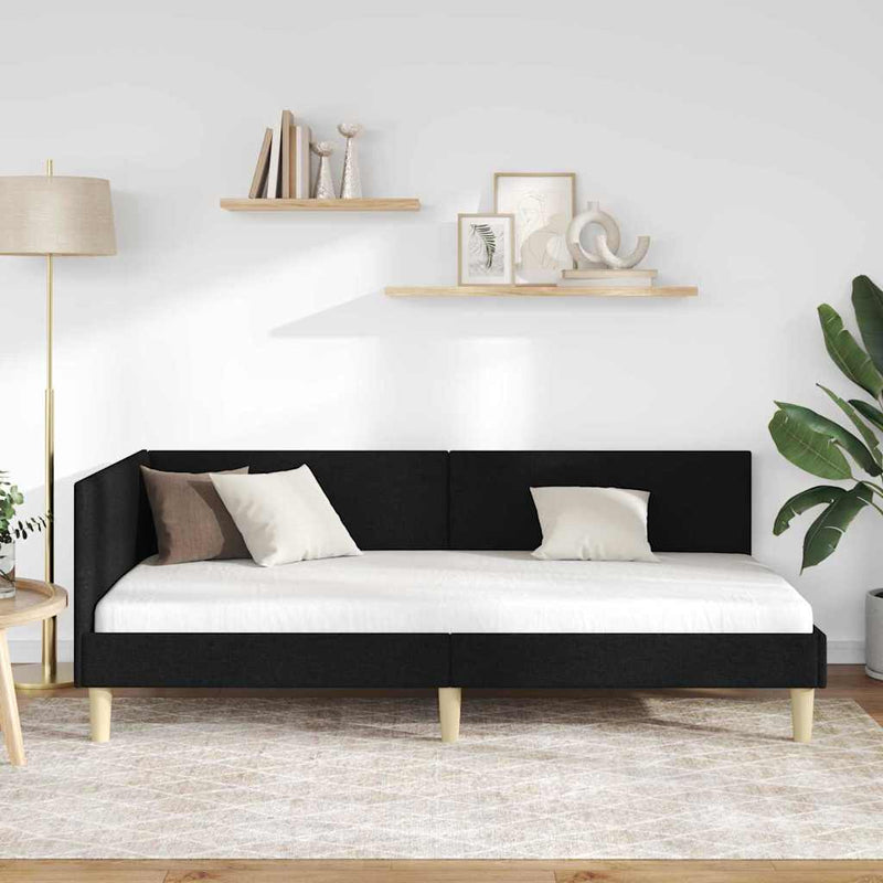 Cadru de pat colțar Negru 100 cm x 200 cm Țesătură și placaj