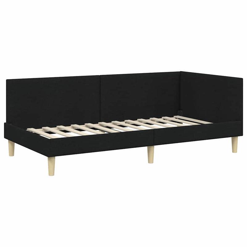 Cadru de pat colțar Negru 100 cm x 200 cm Țesătură și placaj