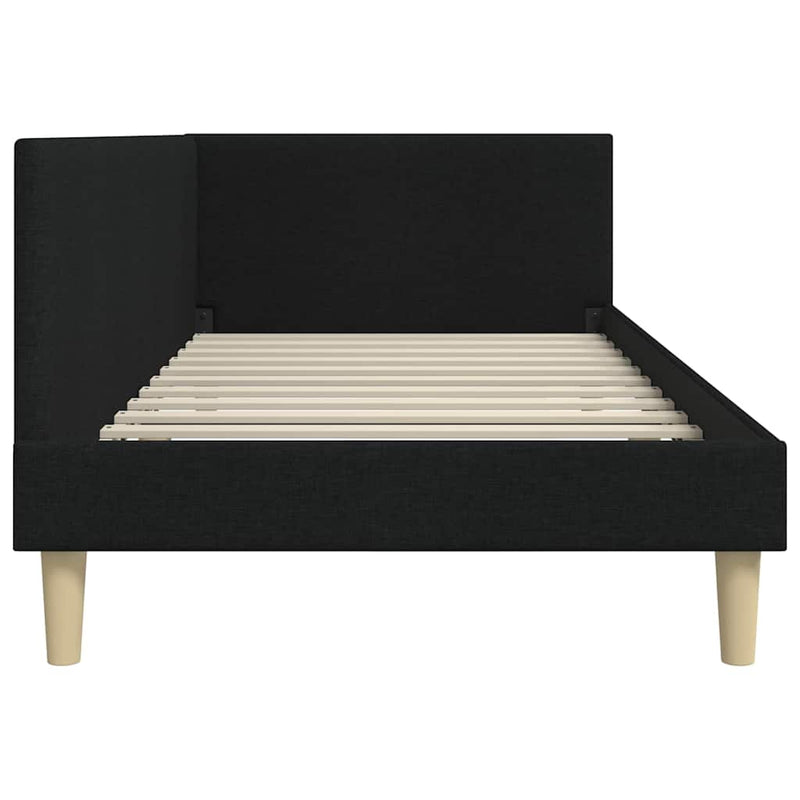 Cadru de pat colțar Negru 100 cm x 200 cm Țesătură și placaj