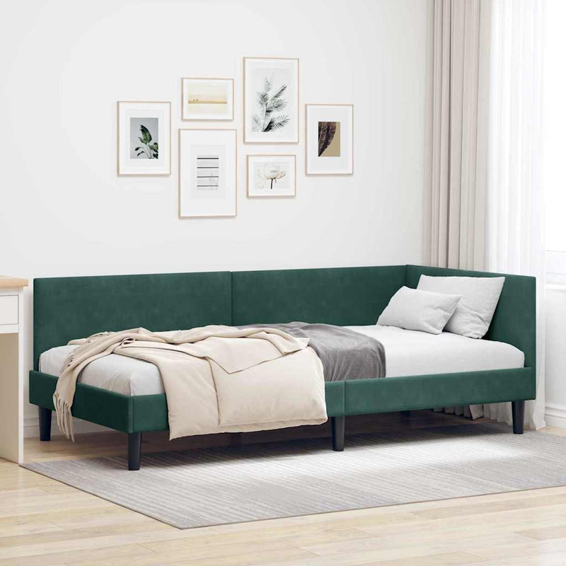 Cadru de pat colțar Verde închis 80 cm x 200 cm Catifea