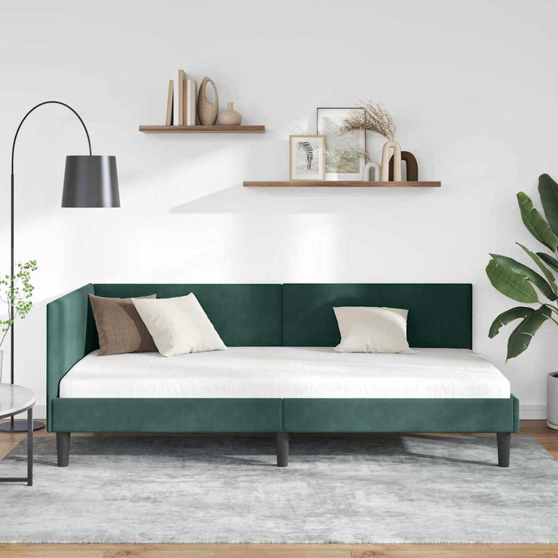 Cadru de pat colțar Verde închis 80 cm x 200 cm Catifea