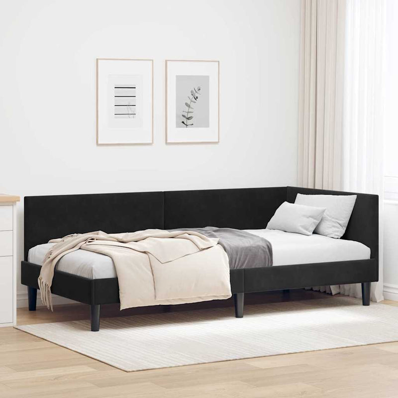 Cadru de pat colțar cu headboard Negru 80 cm x 200 cm Catifea