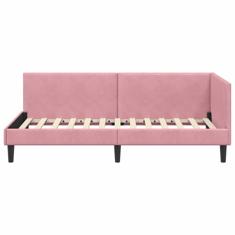 Cadru de pat colțar cu headboard Roz 90 cm x 190 cm Catifea