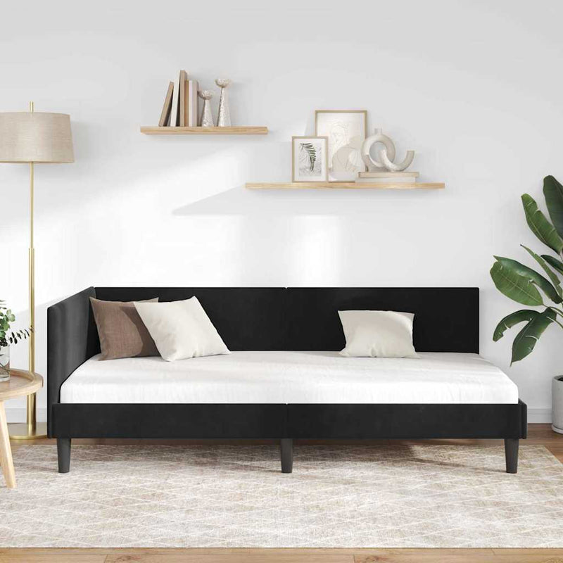 Cadru de pat colțar cu headboard Negru 90 cm x 190 cm Catifea