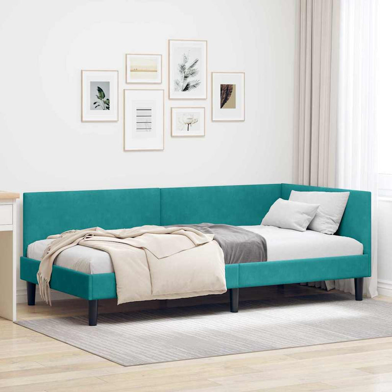 Cadru de pat colțar cu headboard Turcoaz 90 cm x 190 cm Catifea