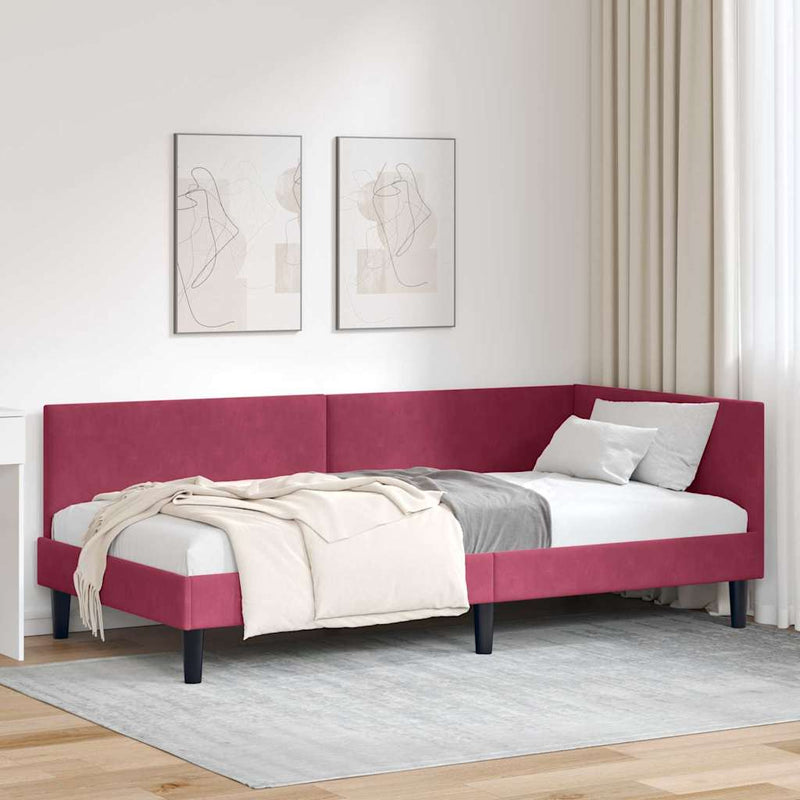 Cadru de pat colțar Roșu Vin 100 cm x 200 cm Catifea