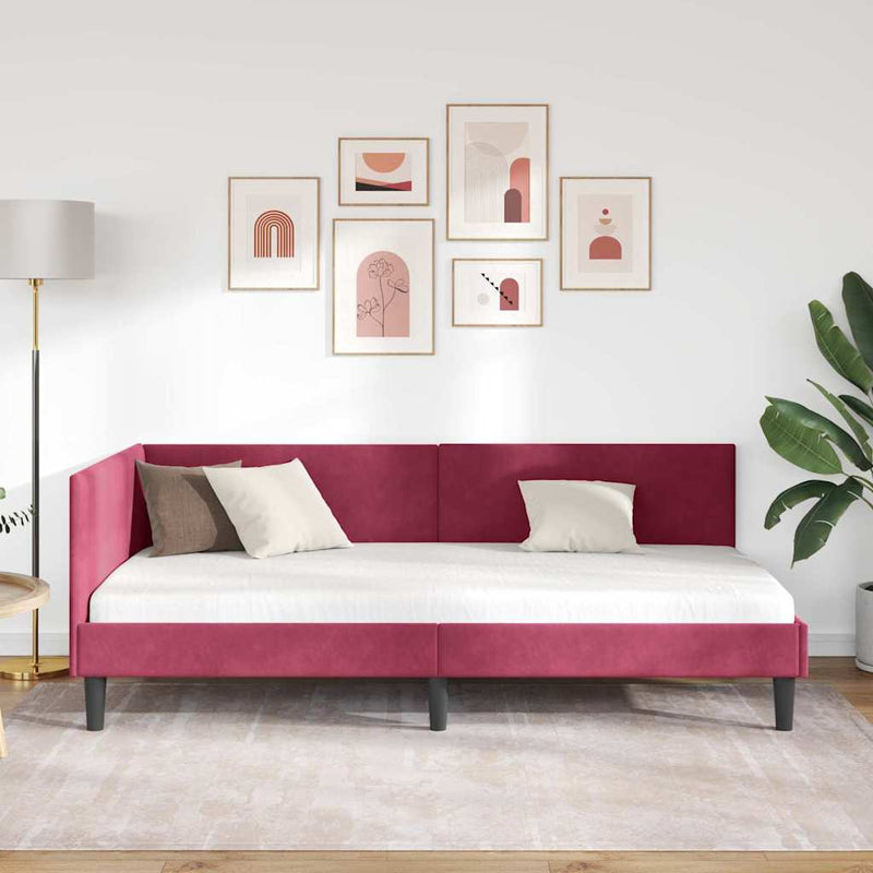 Cadru de pat colțar Roșu Vin 100 cm x 200 cm Catifea