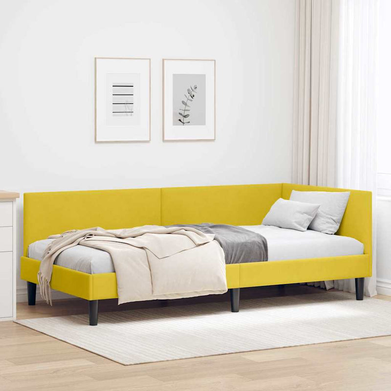 Cadru de pat colțar cu headboard Galben 100 cm x 200 cm Catifea