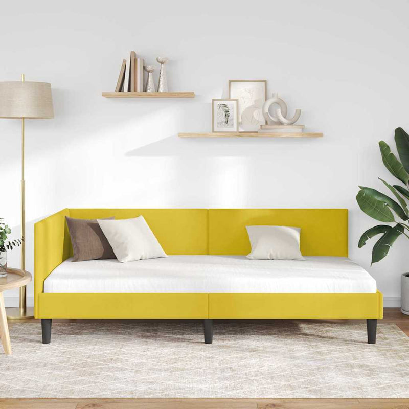 Cadru de pat colțar cu headboard Galben 100 cm x 200 cm Catifea