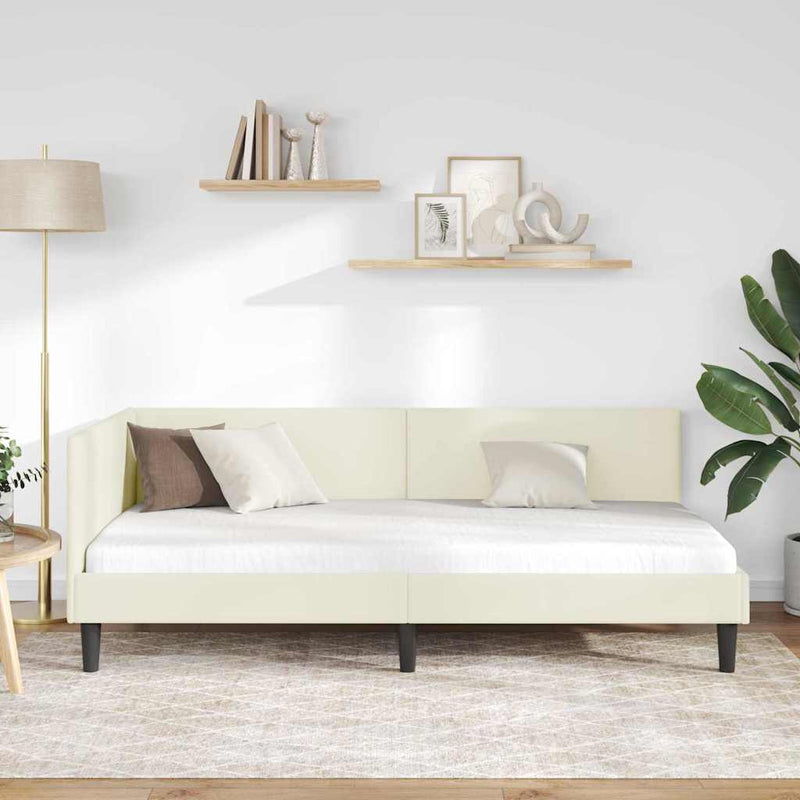 Cadru de pat colțar cu headboard Crem 100 cm x 200 cm Catifea