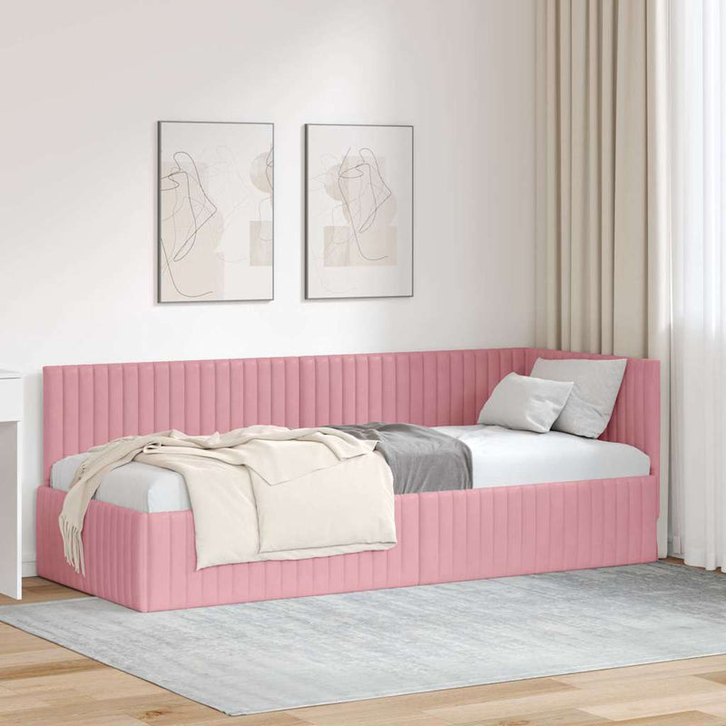 Cadru de pat colțar cu headboard Roz 80 cm x 200 cm Catifea