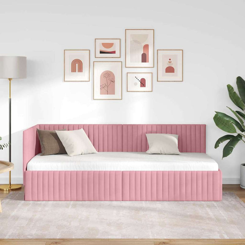 Cadru de pat colțar cu headboard Roz 80 cm x 200 cm Catifea