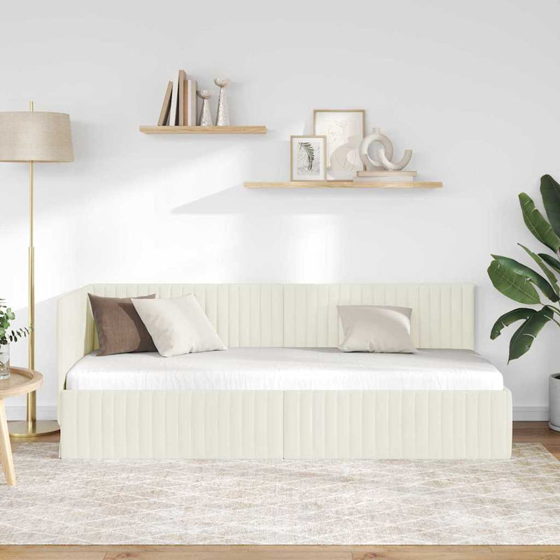 Cadru de pat colțar cu headboard Crem 80 cm x 200 cm Catifea