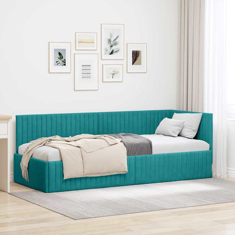 Cadru de pat colțar cu headboard Turcoaz 80 cm x 200 cm Catifea