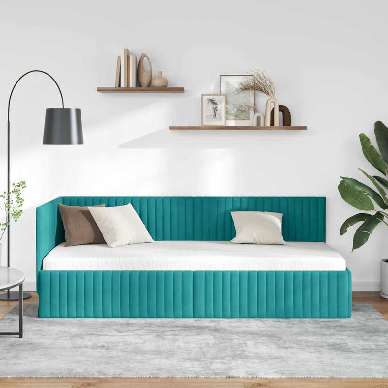 Cadru de pat colțar cu headboard Turcoaz 80 cm x 200 cm Catifea