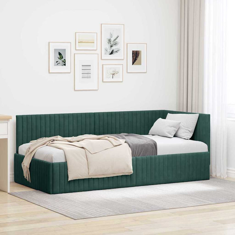 Cadru de pat colțar Verde închis 90 cm x 190 cm Catifea