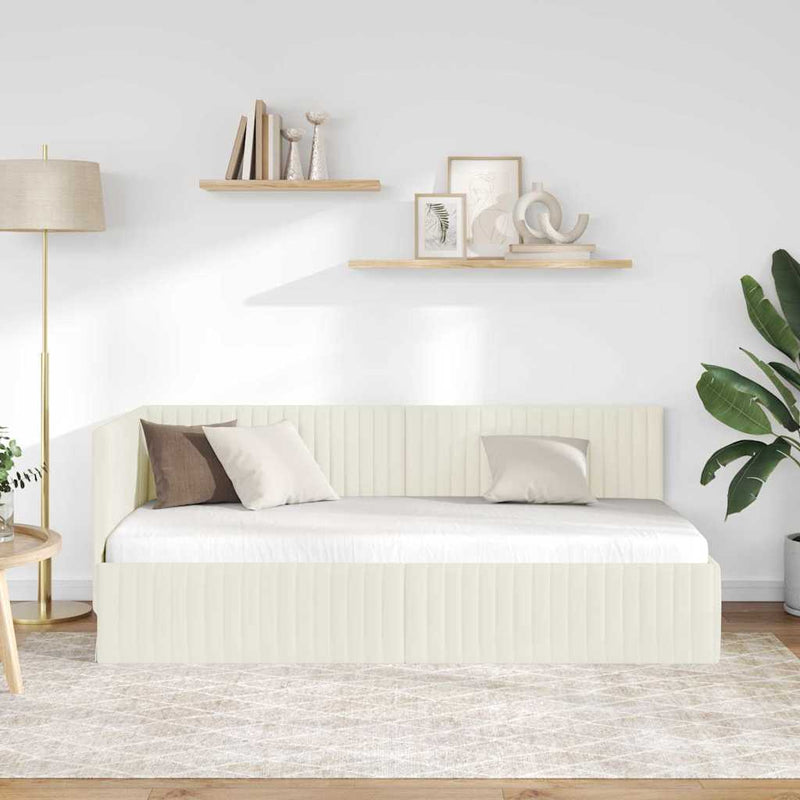 Cadru de pat colțar cu headboard Crem 90 cm x 190 cm Catifea