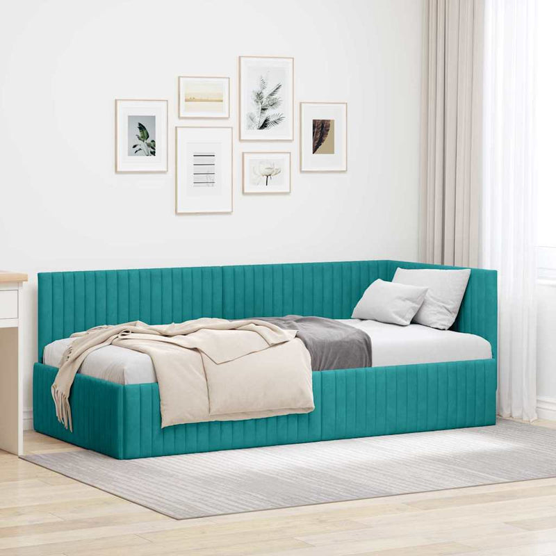 Cadru de pat colțar cu headboard Turcoaz 90 cm x 190 cm Catifea