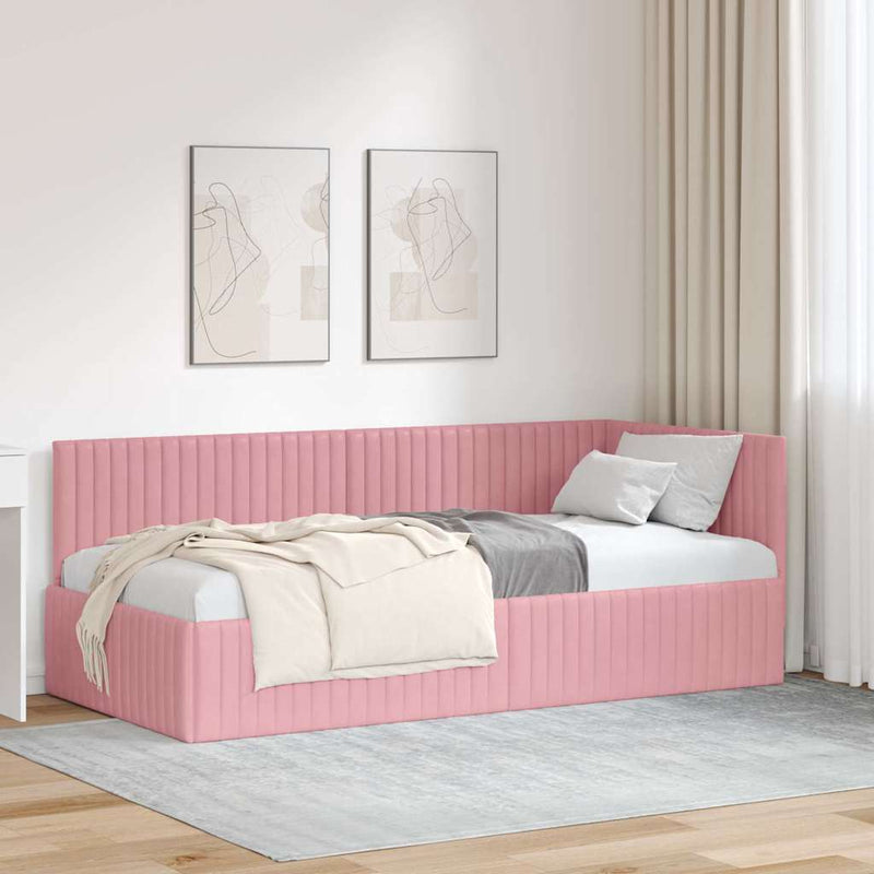 Cadru de pat colțar cu headboard Roz 90 cm x 200 cm Catifea