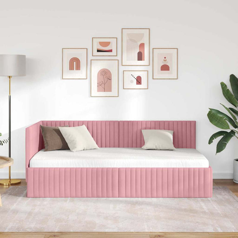 Cadru de pat colțar cu headboard Roz 90 cm x 200 cm Catifea