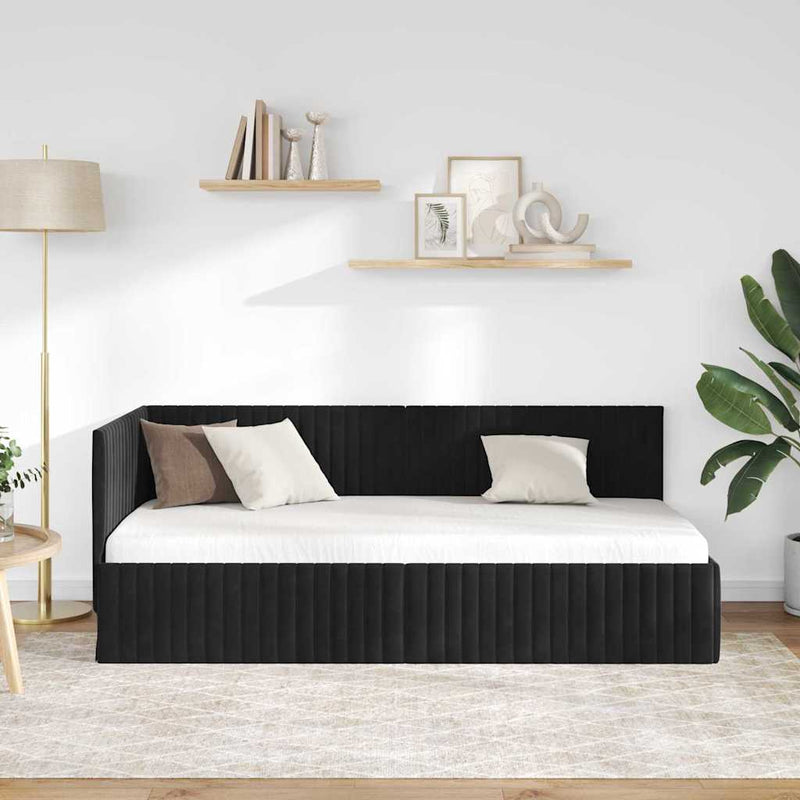 Cadru de pat colțar cu headboard Negru 90 cm x 200 cm Catifea