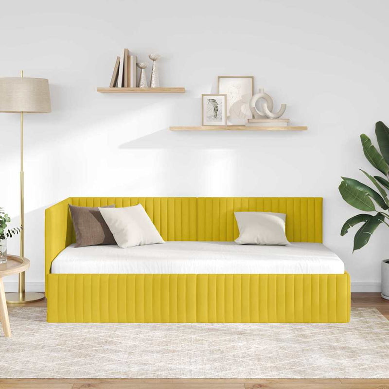 Cadru de pat colțar cu headboard Galben 90 cm x 200 cm Catifea