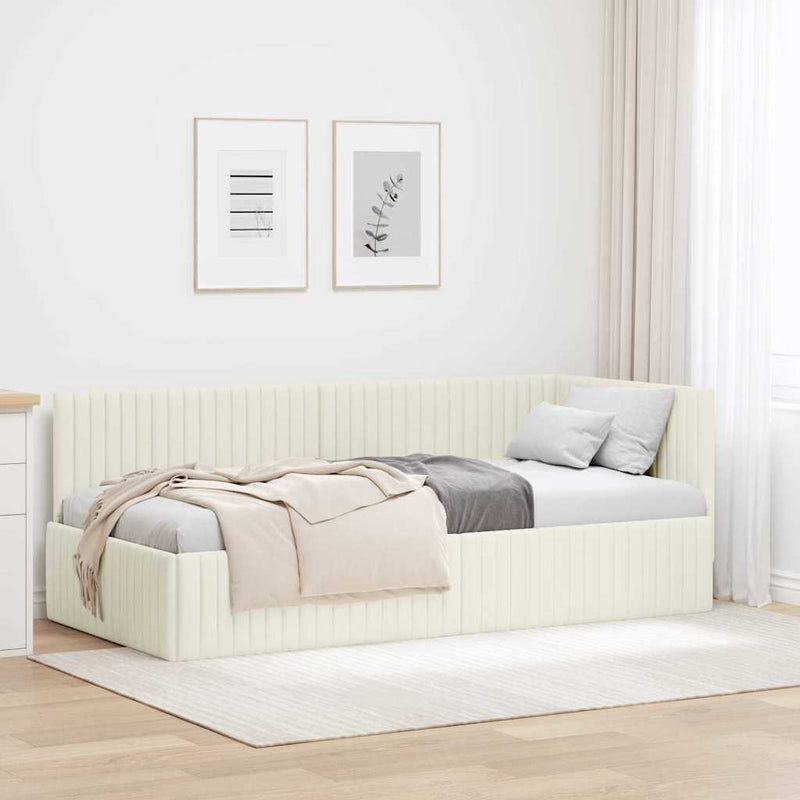 Cadru de pat colțar cu headboard Crem 90 cm x 200 cm Catifea