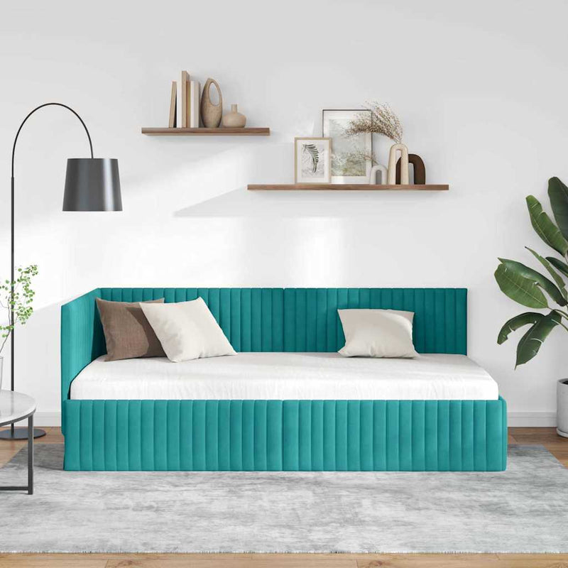 Cadru de pat colțar cu headboard Turcoaz 90 cm x 200 cm Catifea