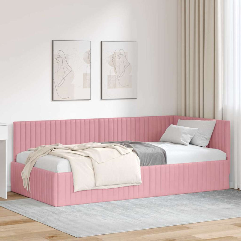 Cadru de pat colțar cu headboard Roz 100 cm x 200 cm Catifea