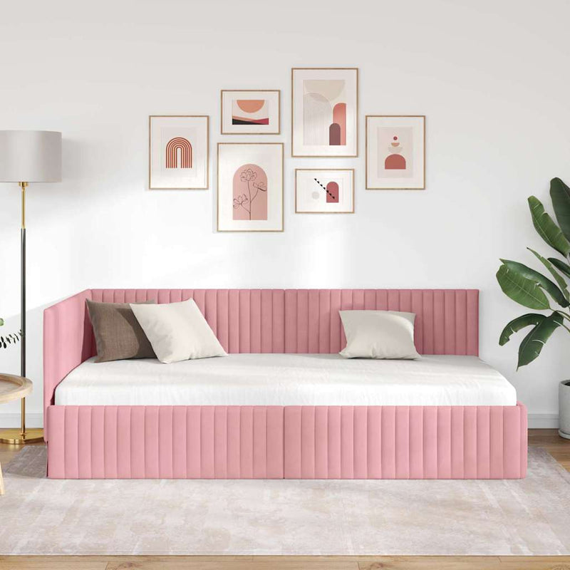 Cadru de pat colțar cu headboard Roz 100 cm x 200 cm Catifea