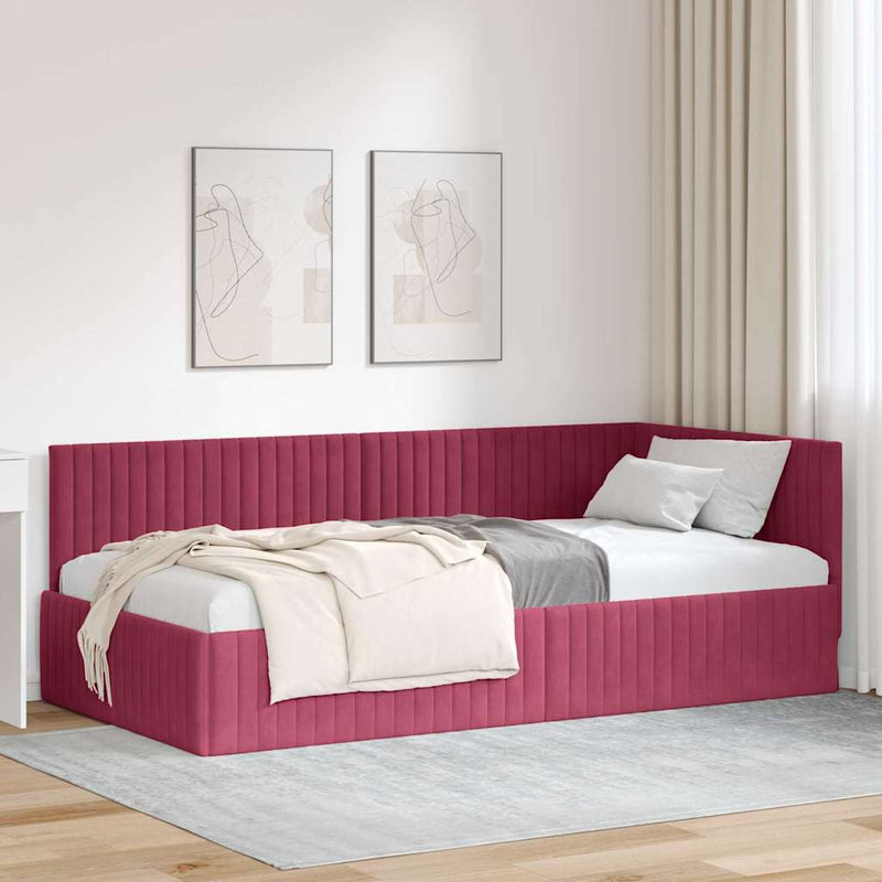 Cadru de pat colțar Roșu Vin 100 cm x 200 cm Catifea