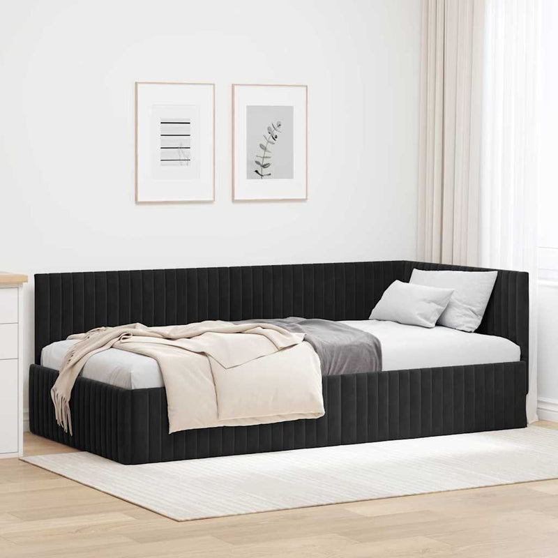 Cadru de pat colțar cu headboard Negru 100 cm x 200 cm Catifea