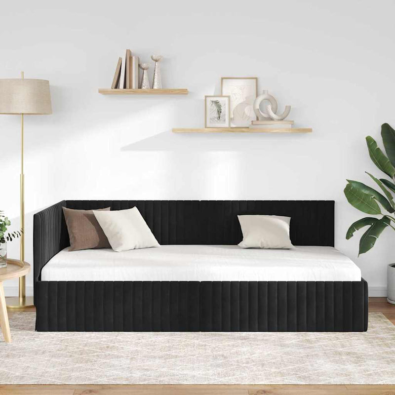 Cadru de pat colțar cu headboard Negru 100 cm x 200 cm Catifea