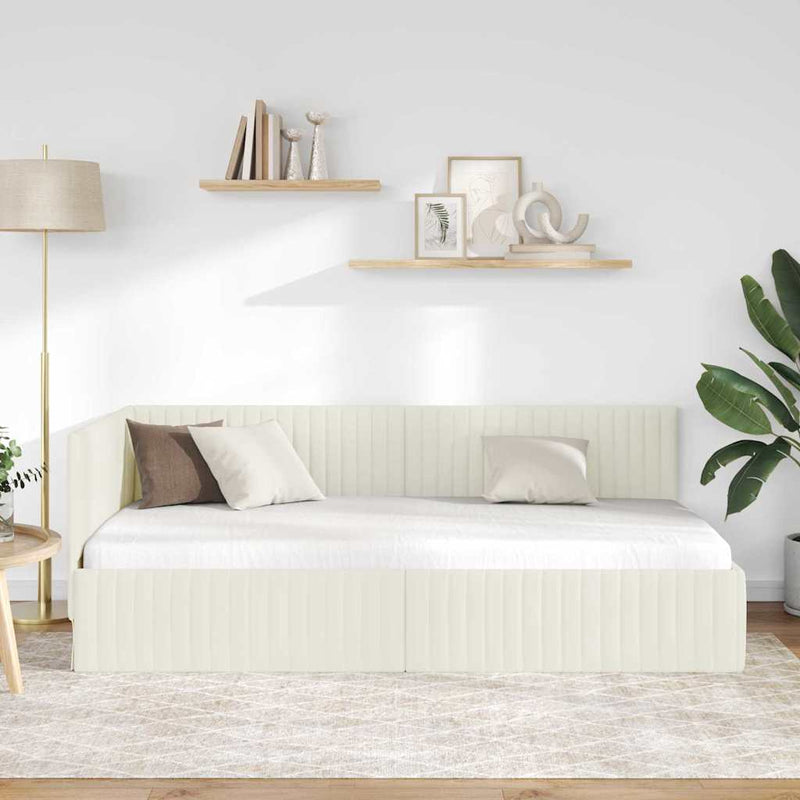 Cadru de pat colțar cu headboard Crem 100 cm x 200 cm Catifea