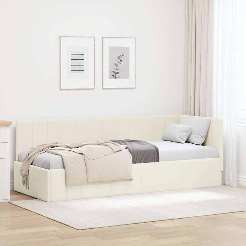 Cadru de pat colțar cu headboard Crem 80 cm x 200 cm Catifea