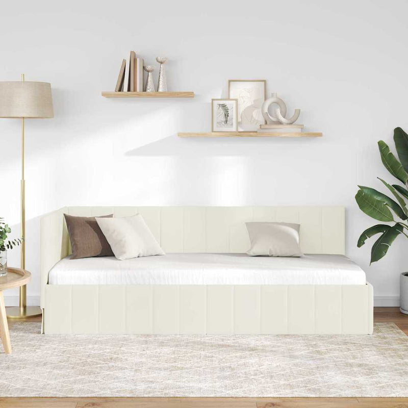Cadru de pat colțar cu headboard Crem 80 cm x 200 cm Catifea